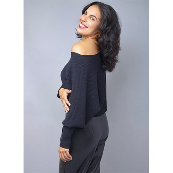 Black Dolman Sleeve Ribbed Knit Sweater Top $20 Today Only - Picture 3 of 7